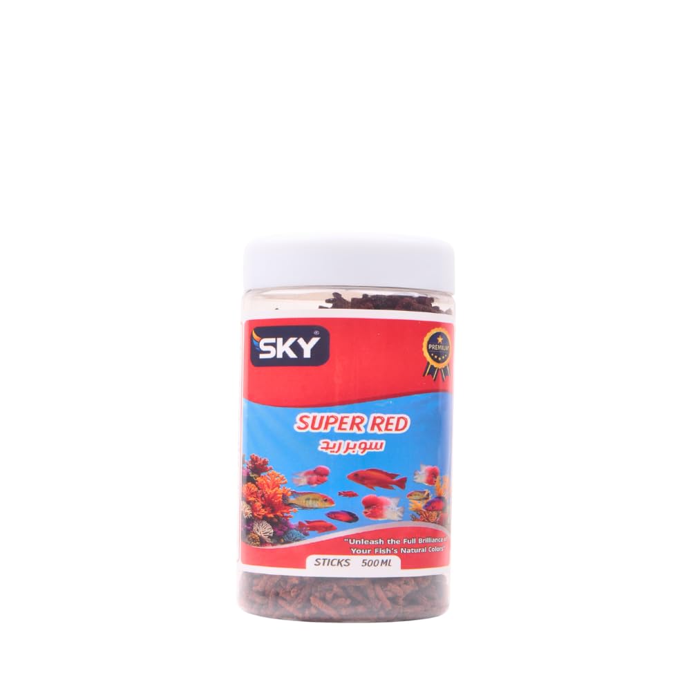 Sky Super Red Sticks Fish Food 500ml - Astaxanthin Rich Red Color Booster Granules for Ornamental Fish, Ciclade and Flowerhorn