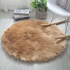 Carpet - Round Soft Faux Sheepskin Fur Area Rugs for Bedroom Lívísng Room Floor Shaggy Plúsh Carpet White Home Floor Mat Rug Bedside Rugs (brown carpet 150x150cm)