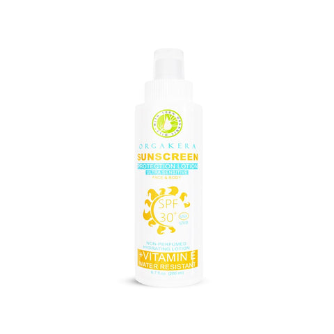 Orgakera Sunscreen Lotion Face & Body SPF 30 – Broad Spectrum UVA UVB Protection for Sensitive Skin, Lightweight Non-Greasy Daily Sunscreen 200ml