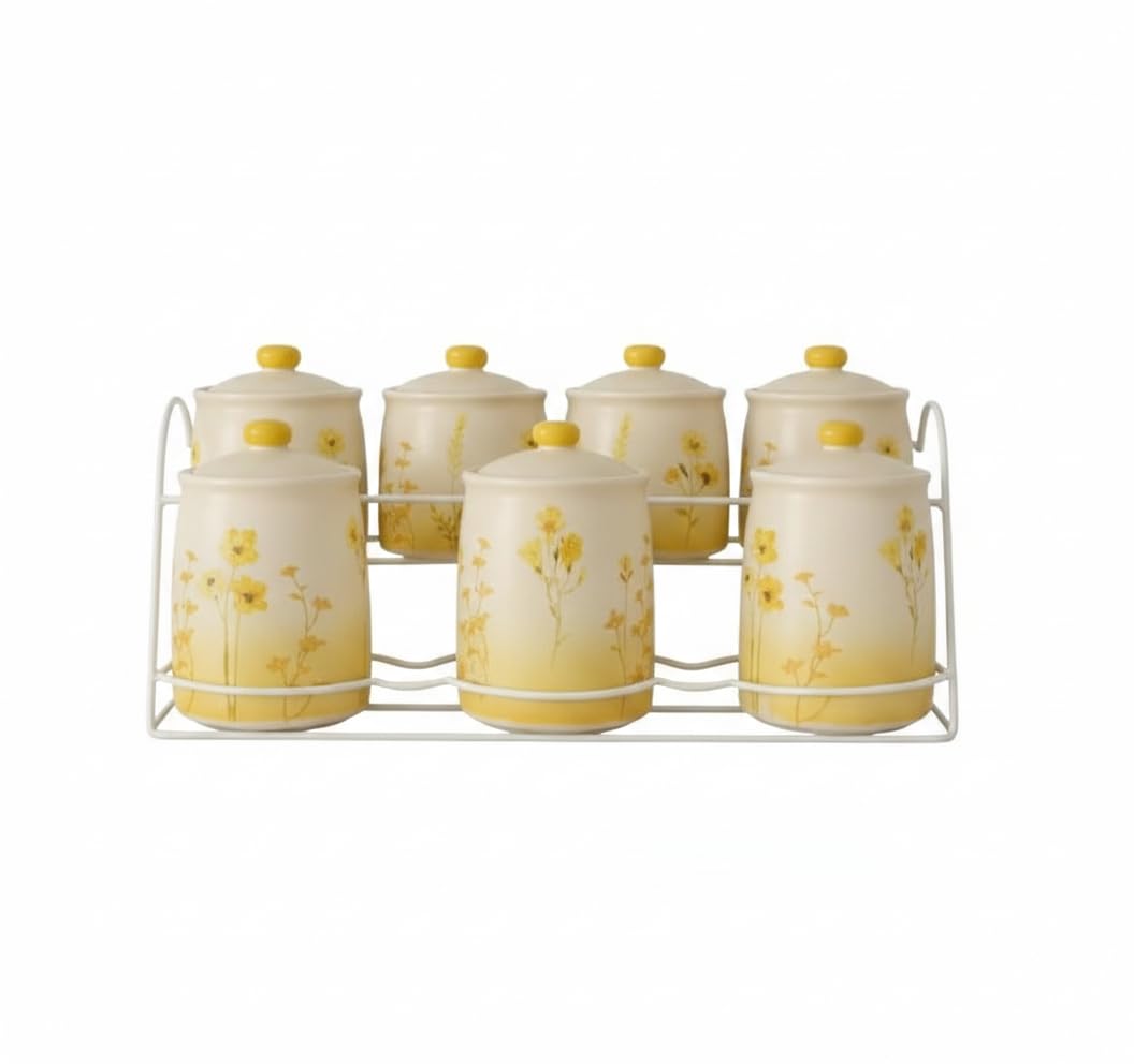 Home Care QQ-977-A 7-Piece Rose Porcelain Spice Set Spacious Kitchen Organization, Pack of 1 - Rose Porcelain