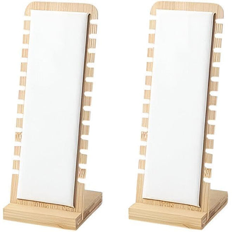 Bamboo Necklace Display Stand - Elegant, eco-friendly wooden organizer for necklaces and bracelets, perfect for retail stores with minimalist aesthetic and durable construction. (White, 2PCS)