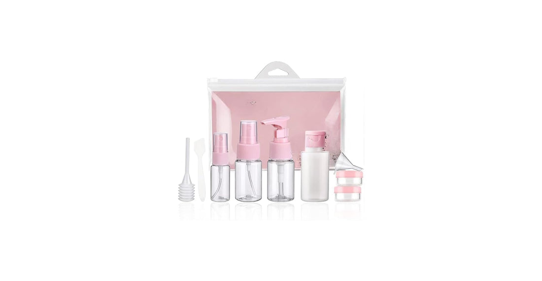 Vola Travel Cosmetic Bottle Set - Empty Pink Containers with Spray Pump and Storage Bag-2000 (Small)
