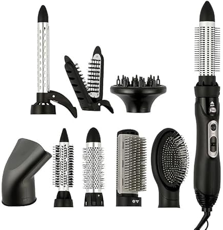 1000W 9 in 1 Multifunctional Hair Styler | Blow Dry and Hot Air Brush for Drying and Styling | Complete Set with Premium Storage Bag | HB-825 for Professional Styling