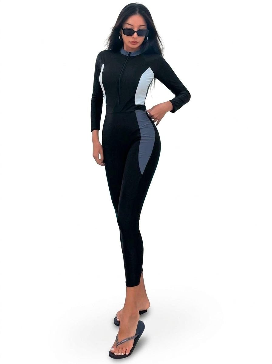 SHEIN-DAZY Women's Color Block One-Piece Athletic Swimsuit Diving Suit Summer