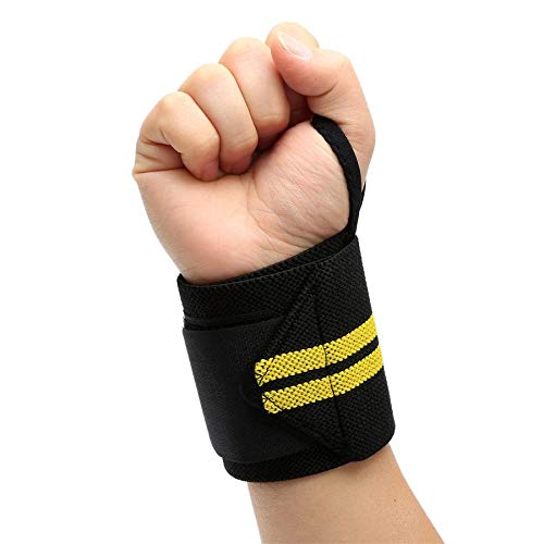 one year warranty_1pc Black Yellow Wrist Brace Weightlifting Workout Gym Strap Support Grip Glove Body Building.with very high quality