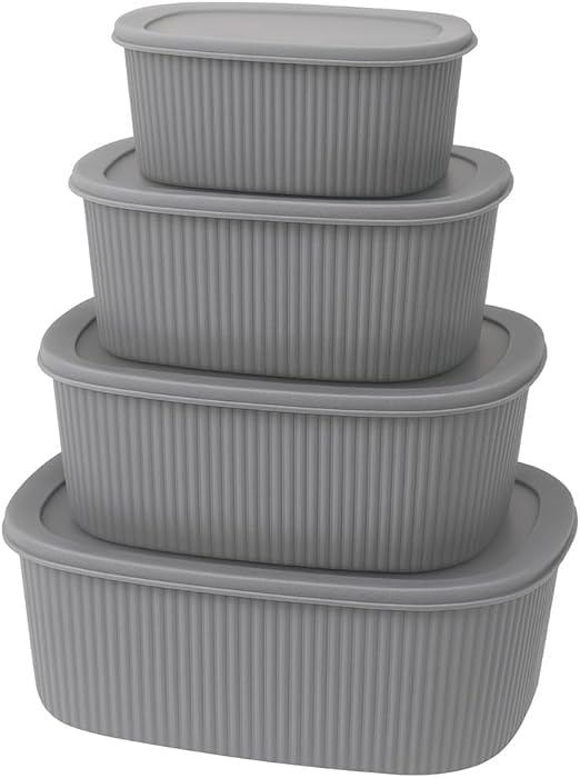 Food Storage Containers 4 Pcs Serving Bowl Set With Lids Microwave And Freezer Safe Leakproof Tableware Bowls For Meal Prep Mixing And Storage Easy To Clean (Grey)