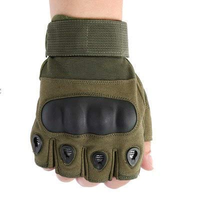 Half Finger Tactical Knuckle Enhanced Combat Military Gloves for Work Safety Outdoor Sport Hunt Riding Hands Protection (Army Green)