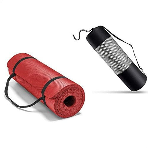 Yoga Mat 10ml Color (Red) Eco Friendly Material Rubber TPE Anti-Slip Non Toxic No Harmful Chemicals Used For Gym Exercise And Easy Carrying With Bag And Bracelet