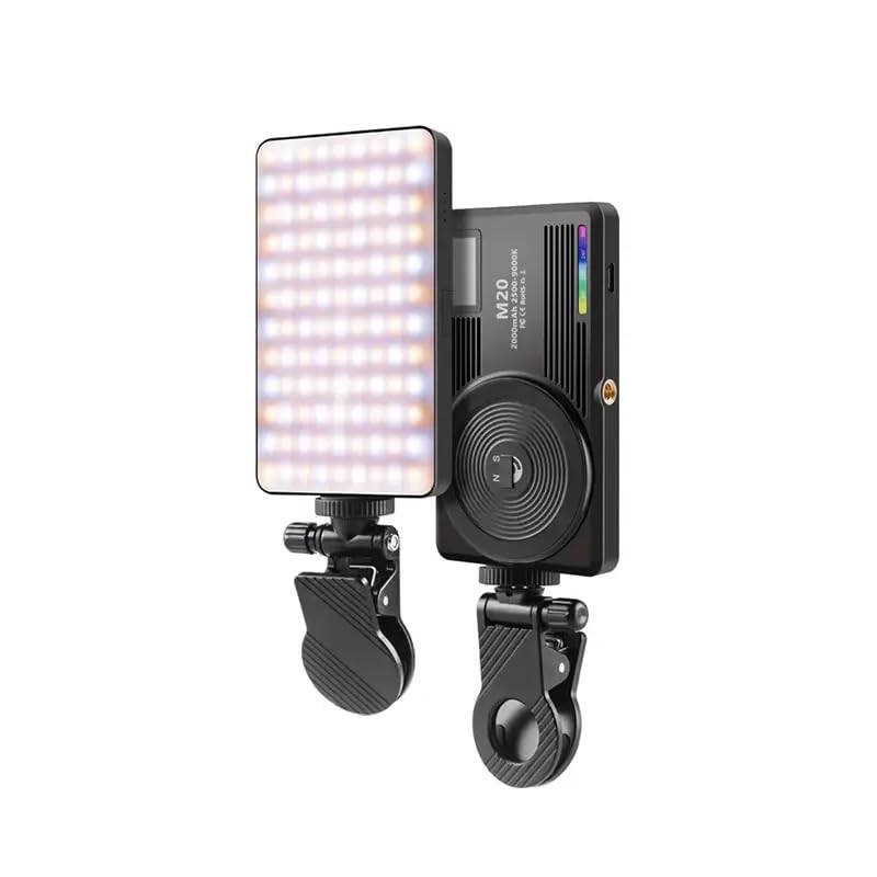 M20 LED Video Light, 124 LEDs, 2500-9000K, 3000mAh Battery, RGB Magnetic Camera Light with Clip Mount, Type-C Charging