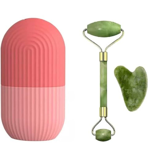 Reusable Jade Roller & Gua Sha Stone - Set of 3 with Ice Roller for Face, Guasha Facial Tool & Gua Sha Stone for face, Facial Ice Roller & Ice Massager Jade Roller for Face Massager