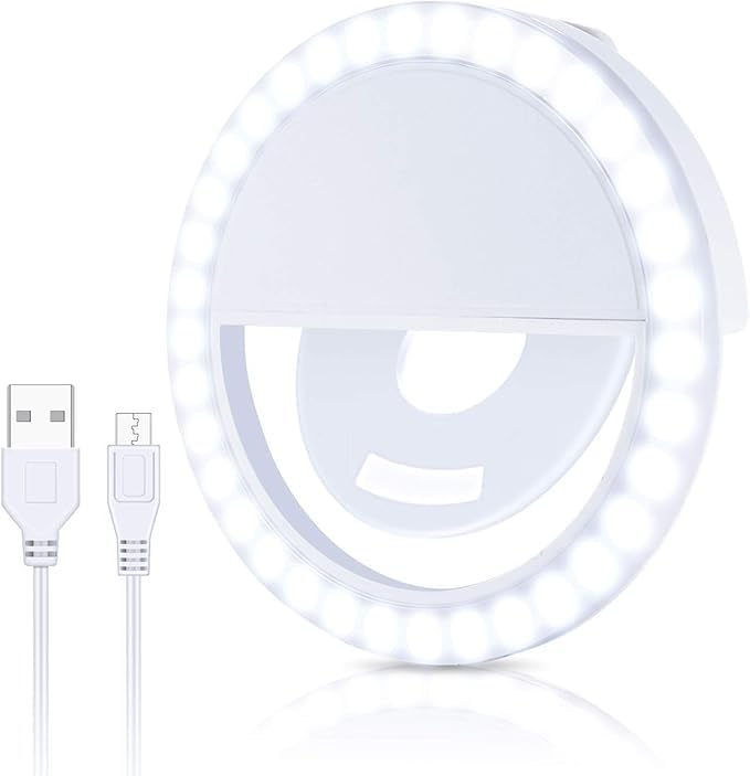 Portable Selfie Ring Light for Phone Rechargeable LED Light 3 Brightness Modes Perfect Ring Light - White