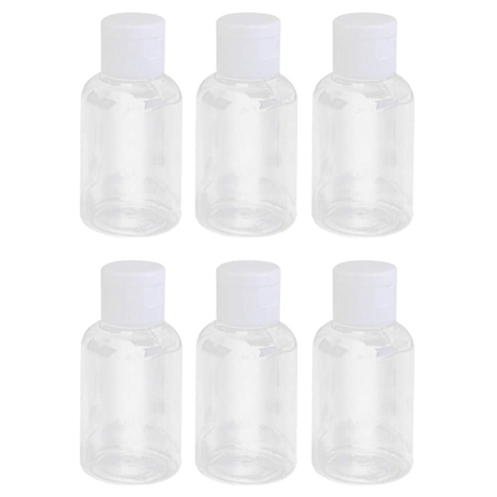 OSALADI Set of 6 50ml Clear Refillable Empty Sample Bottle Containers Plastic Cosmetic Bottles with Flip Lid for Emollient Water Shower Cream Gel Emulsion (Random Color Cap)