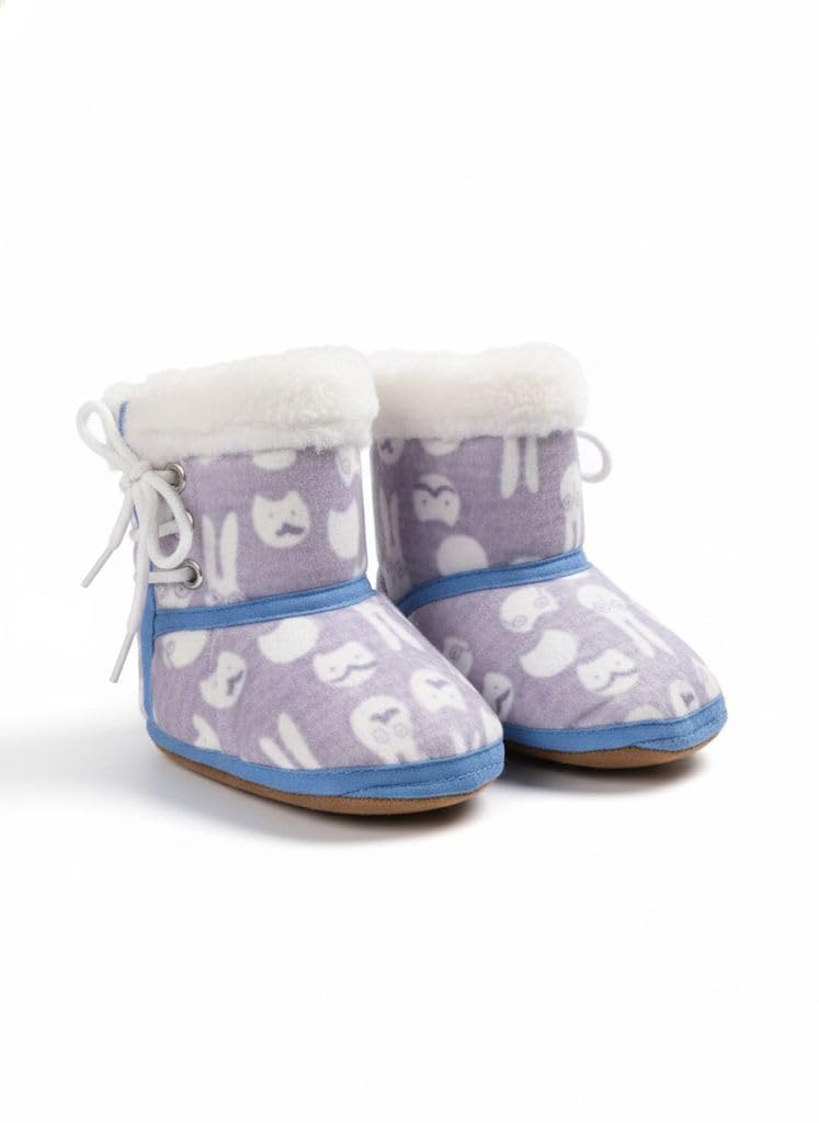 T A L 7A New Born Baby Bootie Shoes With Fur For Boys & Girls printed multicolor Booties First Walking Shoes, -2, 3 Kids UK