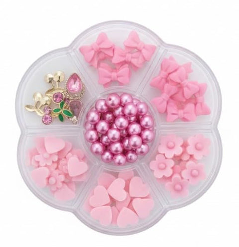 3D Flower Bow Nail Art Decorations Set with Pearls and Acrylic Gem Nail Art Accessories Kit for DIY Manicure (Pink)