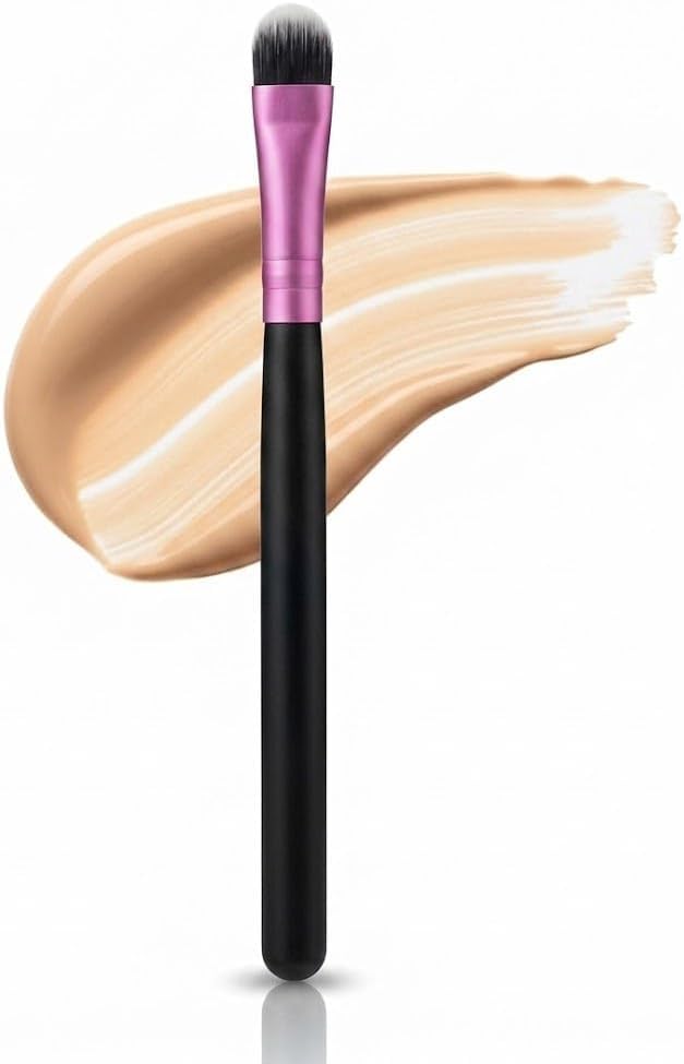-PURPLE Under-Eye Concealer Brush, Small Flat Angled Synthetic Bristles Flawless Coverage Multitask Brush with Liquid Cream Powder -PURPLR METAL BLACK HAND COLOR