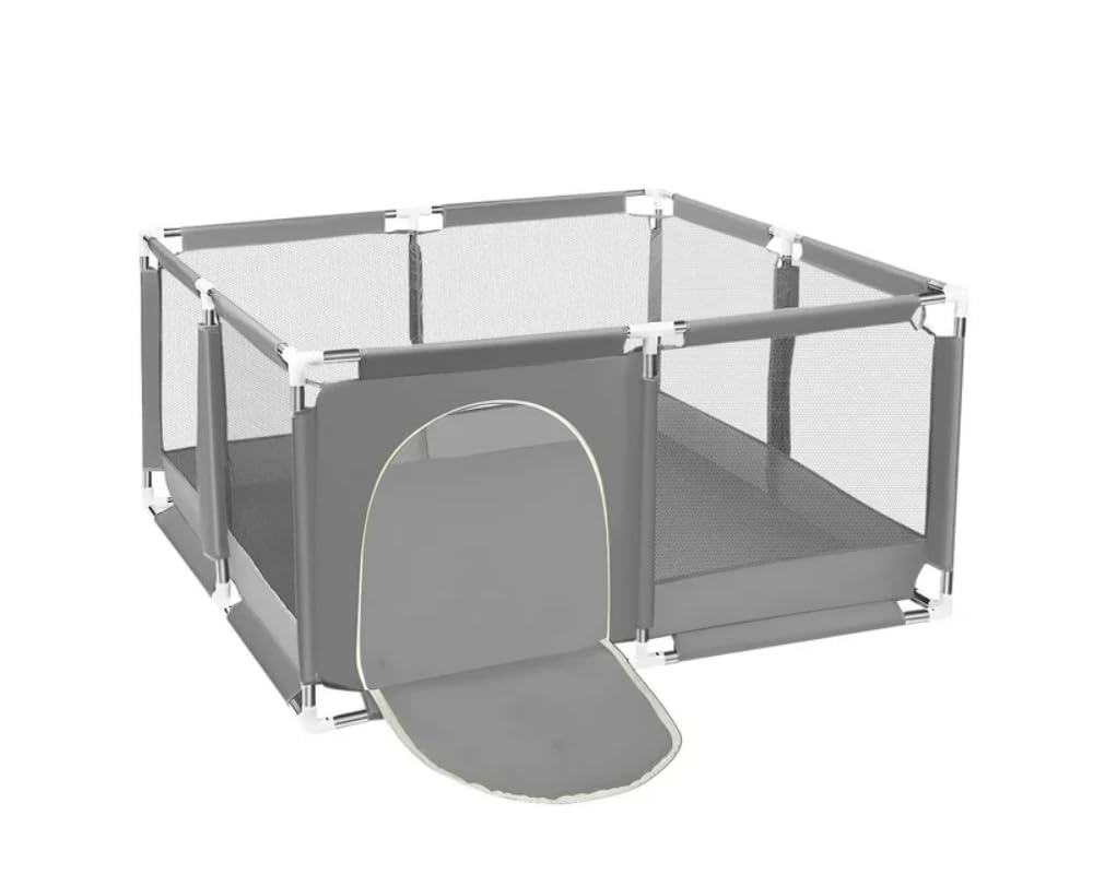 KIDSZONE Children’s Playpen & Ball Pit Activity Center with Basketball Hoop – Indoor/Outdoor Toddler Play Area, Durable Tubular Frame (Gray)