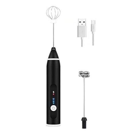 Milk frother handheld, rechargeable electric mixer for coffee drink, foam bread maker, 3 speed adjustable hand held mixer for mini whisk, cappuccino latte hot chocolate (black)