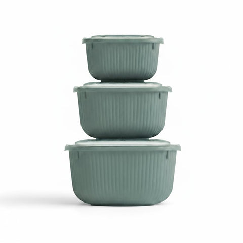 3 Pcs Square Food Storage Container Set with Snap Lids – Line Series BPA-Free Airtight Bowls (600 ml, 1100 ml, 1800 ml) Microwave-Safe Bowl only without the lid (Green)