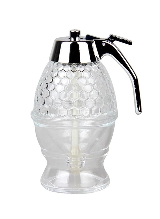 Portable Honey/Syrup Dispenser Jar With Stand Silver/Clear