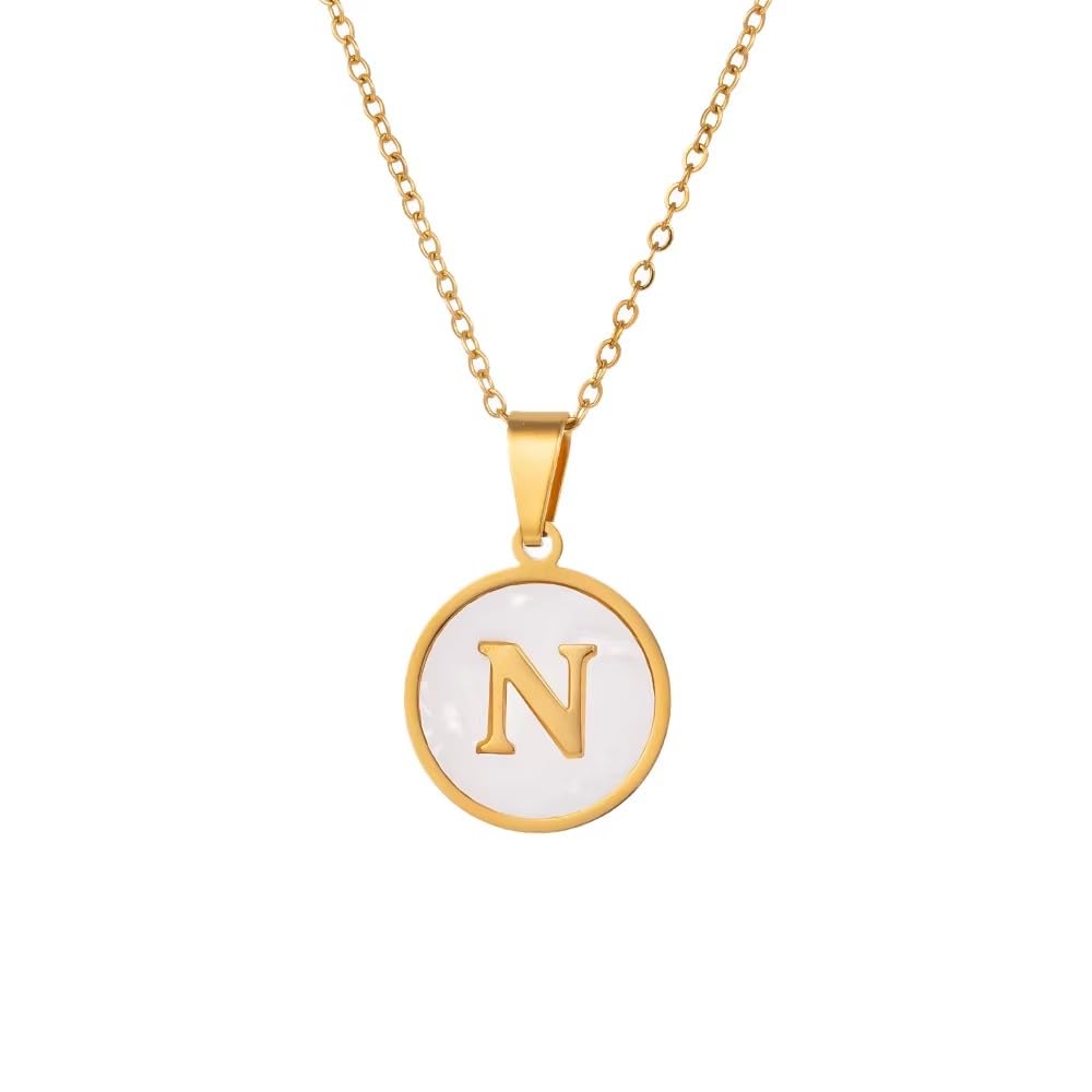 Fayruz Jewelry Stainless Steel Gold Plated Necklace for Women Gold Alphabet Letter Necklace Shell Initial A-Z Pendant Necklace Dainty Initial Pendant Necklace