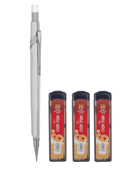3A Mechanical Pencil 0.9 ml With 3 Mechanical Pencils Set Of 4 Pcs. - Silver