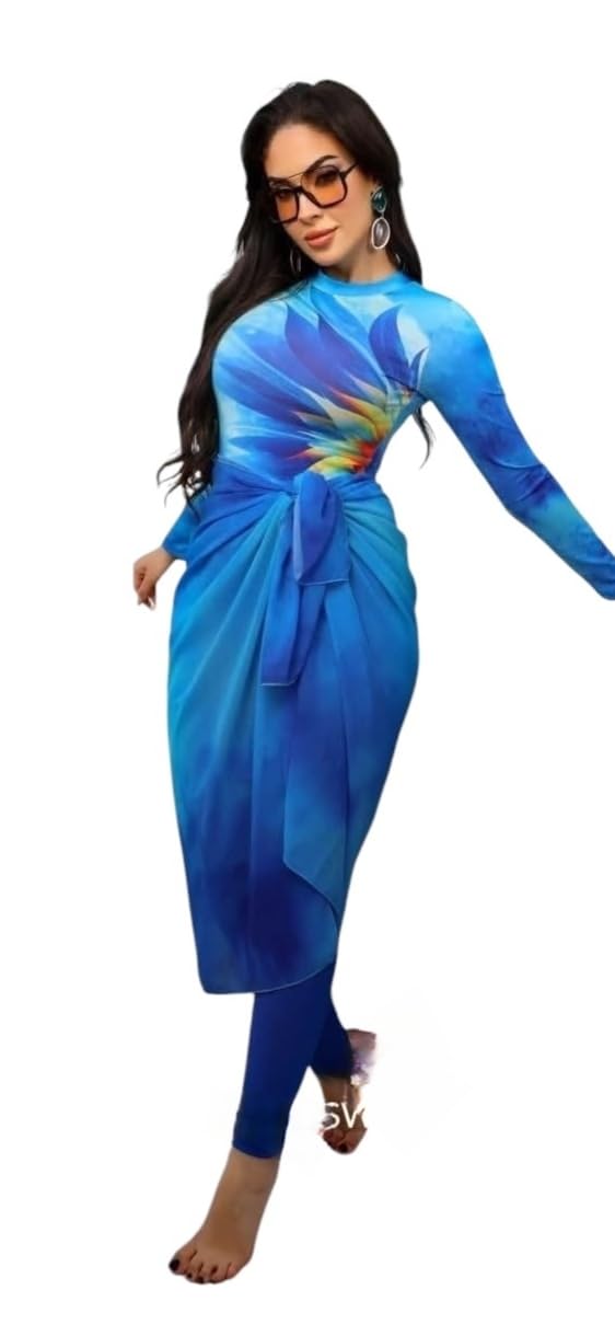 4 Piece Lotus Flower Hijab Swimsuit - Full Bodysuit, Short Skirt, Chiffon Cash - Premium Quick Dry Fabric