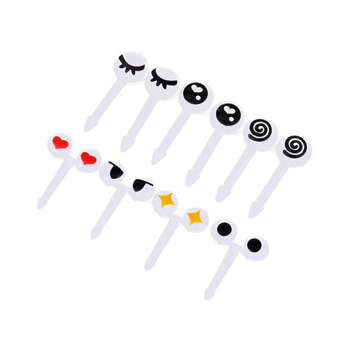 10 PCS/Lot Cute Plastic Fruit Toothpick Lovely Eye Cartoon Forks Bento Decorative Tableware Food Picks Dessert Fruit Fork Durable Design