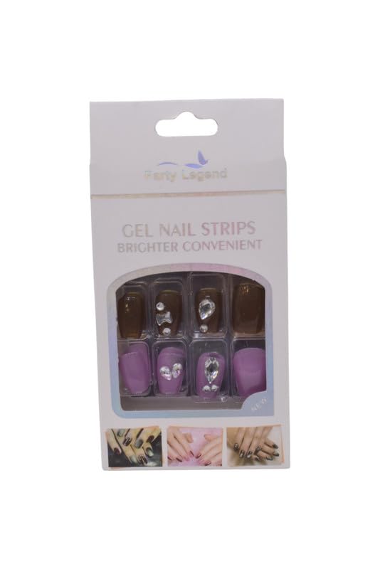 Party Legend Mink Nails Strips Set, 24 Pieces - Brown Lavender