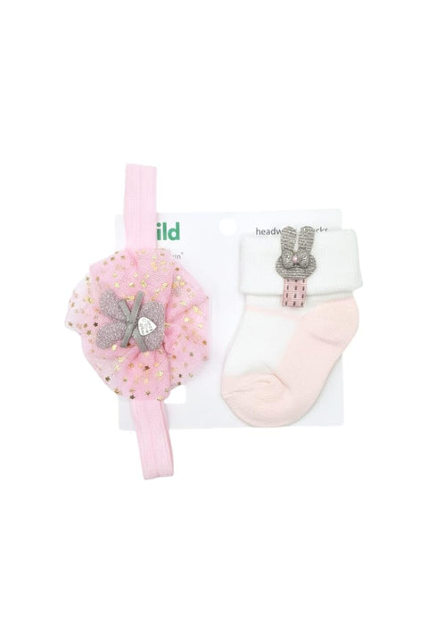 Cotton sock set with a headband for girls from newborn to 6 months