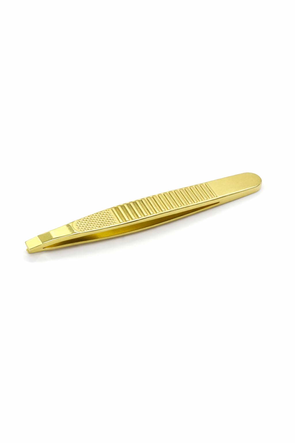 Gold Slant Tip Stainless Steel Tweezers for Eyebrow Shaping and Facial Hair Removal, Precision Brow Plucker with Non Slip Grip Handle for Professional and Home Grooming