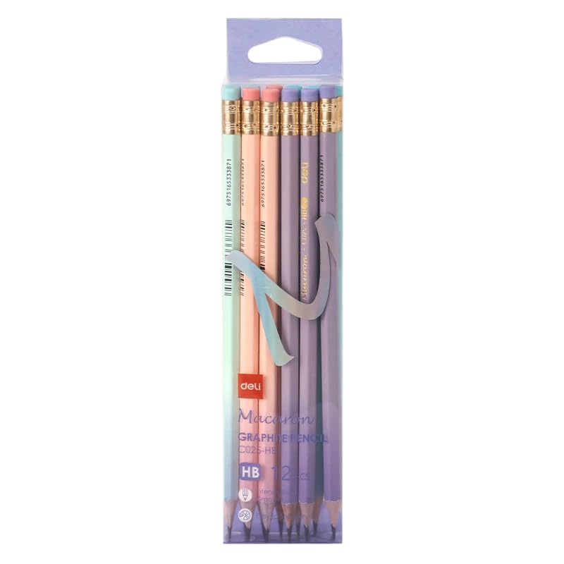 Deli EC025-HB Pastel Macaron Graphite Pencil Set 12-Pieces, Multicolor