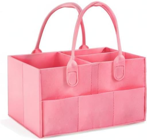 Baby Diaper Organizer with Vegan Leather Handle for Diapers and Baby Wipes, Changing Table Storage Basket, Nursery Storage Basket, Suitable (pink)