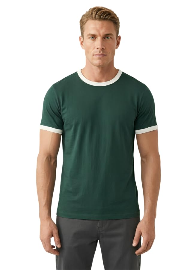 Ringer T Men's Ringer T Shirt, 100% Cotton, Contrast Collar and Sleeves, Slim Fit T-Shirt, Casual and Formal