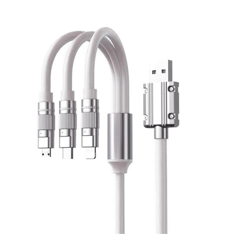 3 in 1 Type C Fast Charging Cable, 6A (120W), 1.2m, for Smartphones, Tablets, Laptops and Other iOS Devices, Compatible with All Brands (White)