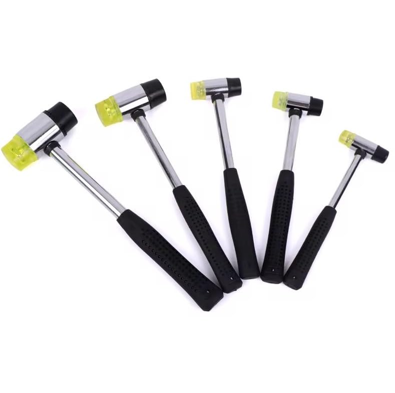 2 Head Rubber Hammer, Steel Handle with Black Rubber Cover, Yellow and Black Head (Middle)