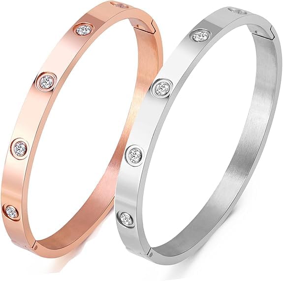 .Fayruz Jewelry Love Zircon Bracelets Stainless Steel Cubic Zirconia Filled Gold and Silver Filled for Teen Girls Mother's Day Valentine's Day Wedding Birthday