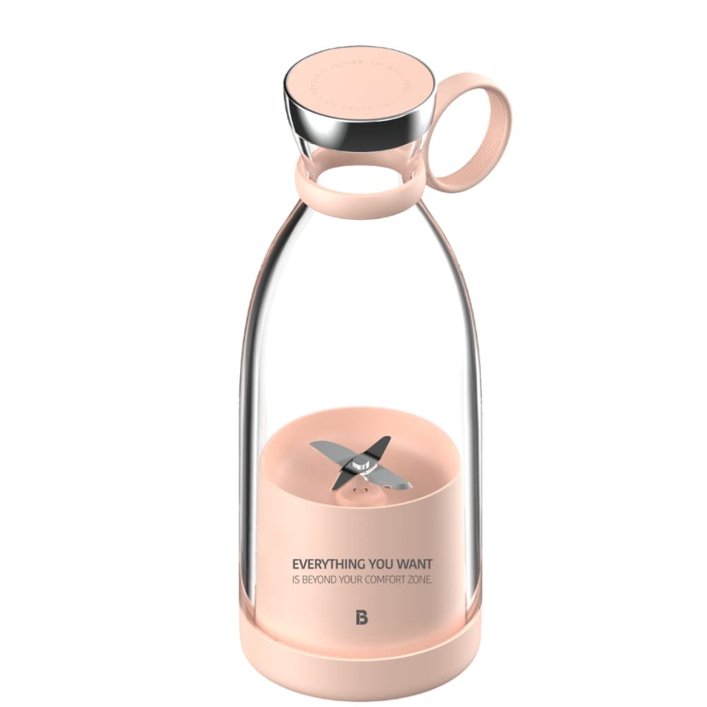 Mixie 350ml Portable Wireless Blender Water Bottle for Smoothies and Milk Shake with Induction Charger BPA Free (Pink)