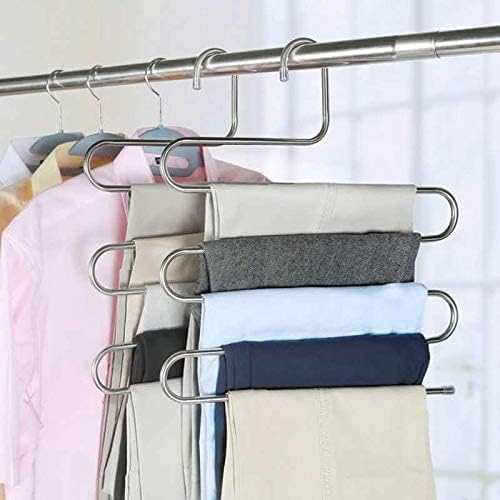 3 PCS S-Shape Pants & Clothes Hanger 5-Layer Set – Multi-Purpose Space-Saving Organizer for Trousers, Ties & Scarves, Heavy-Duty Closet Storage Rack