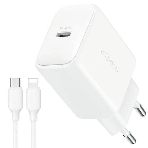 Joyroom JR‑TCF20 20 W USB‑C PD Fast Wall Charger with USB‑C to USB‑C Cable, Compact Travel Adapter for Smartphones & Tablets with Safety Protection - White | 12 Months Warranty