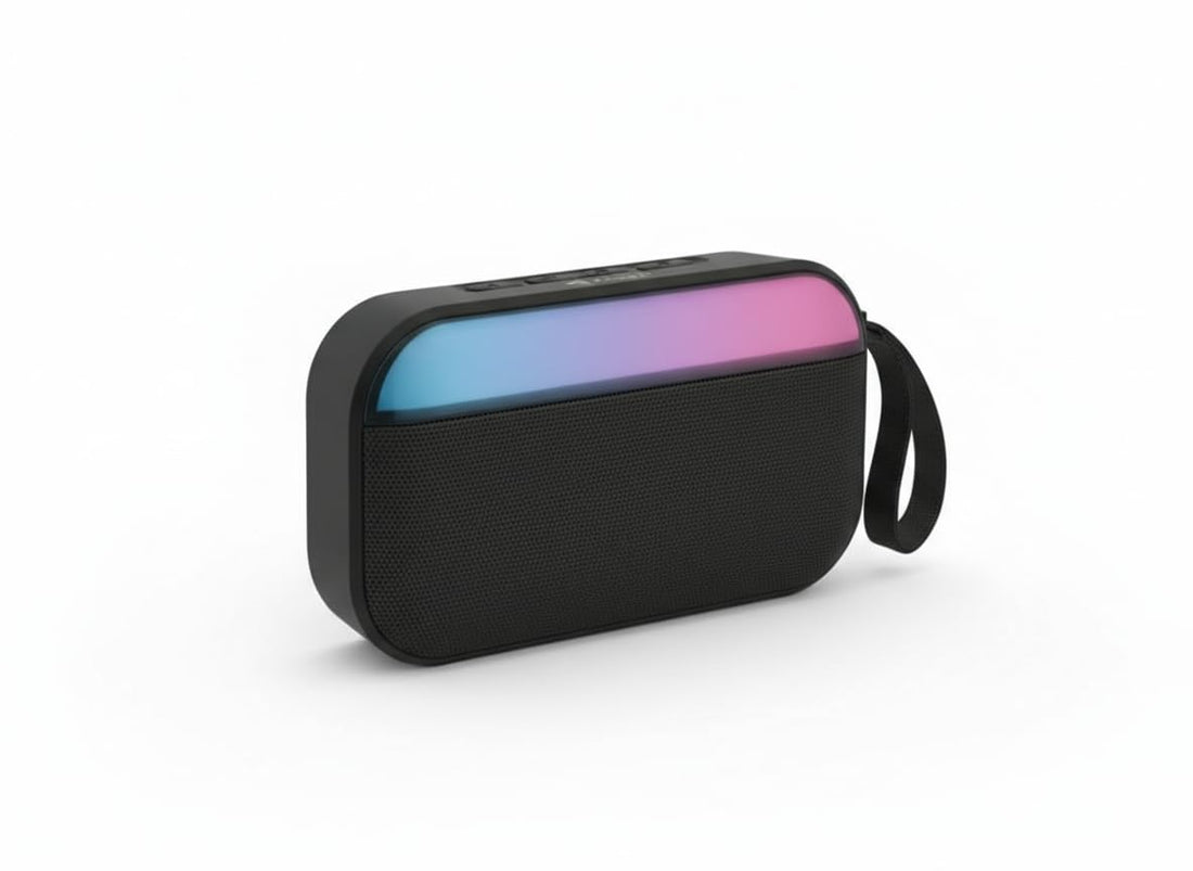 سبيكر بلوتوث لاسلكي محمول مع إضاءة RGB ملونة - صوت قوي 5 واط - بطارية 1200 ملي أمبير - يدعم راديو FM وUSB وتقنية TWS للاقتران - مثالي للمنزل والرحلات الخارجية - موديل S19 (اسود)