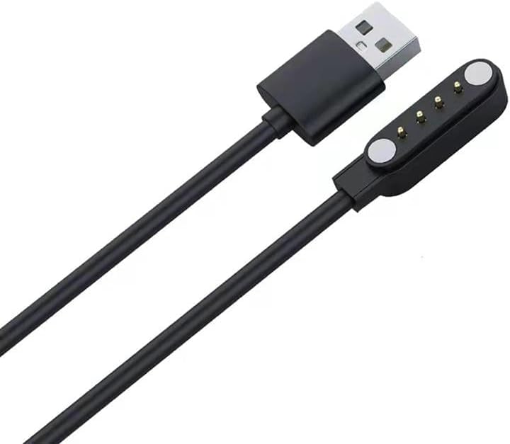 KM Technology 4 Pin 50cm Magnetic USB Power Charger Cable Compatible With Smart Watch/Fitness Tracker, Pin Grade 7.62mm 0.5 Meter - Black