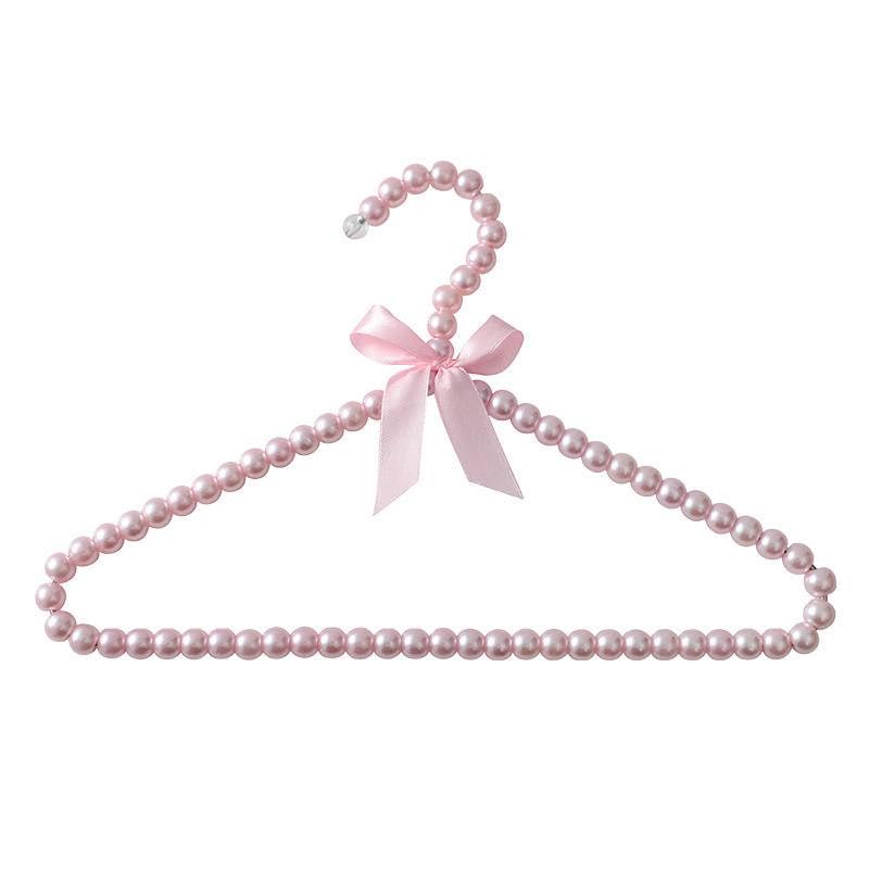 Generic Pearl Beaded Clothes Hanger with Pink Bow, Decorative Garment Hanger .abe (pink)