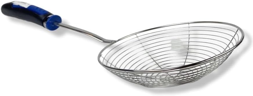 Stainless Steel Wire Skimmer, Food Strainer for Pasta, Spaghetti, Noodles, French Fries and Dumplings - Oil Filter - Food Scoop (Medium)