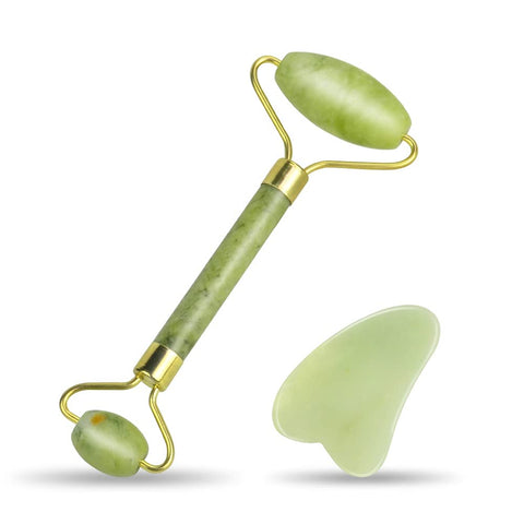 Shayzee Anti-Aging Gua SHa & Jade Roller For SLIMMING Face,Guasha Tool kit for Face Beauty, Massager for Face, Eyes, Neck, Body. Original Natural Jade Stone… (Green)