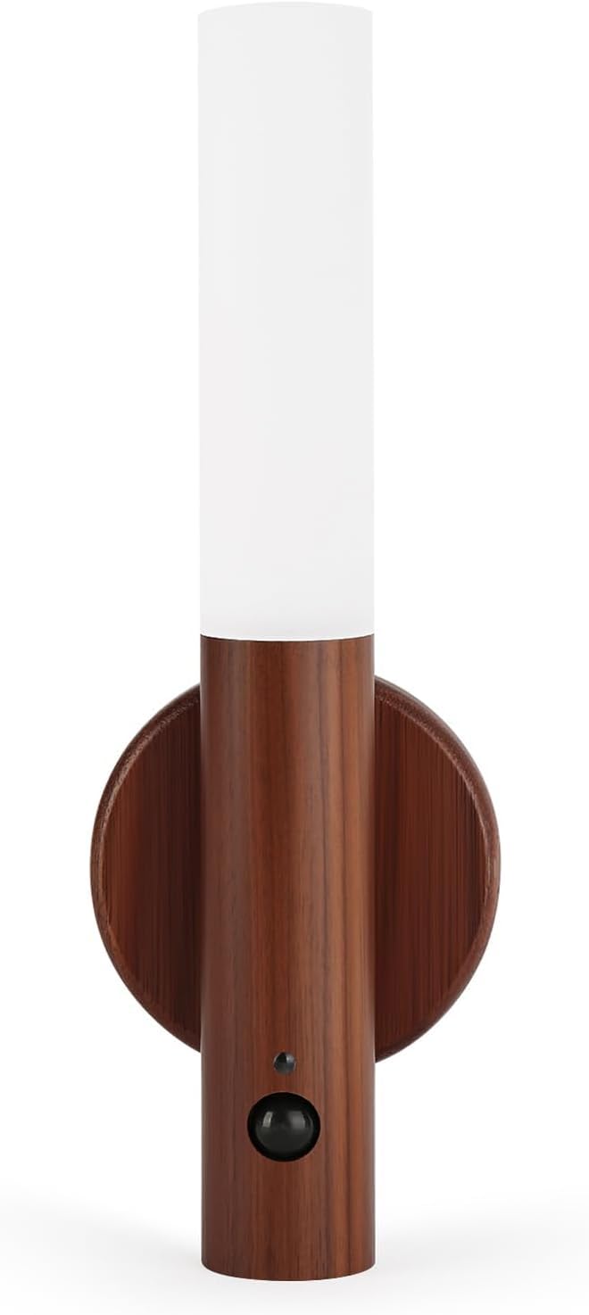 LED Motion Sensor Light with Auto Motion Sensor, Rechargeable Wall Lamp Night Lights, Portable Magnetic Base for Bedroom, Hallway, Bedside (Dark Wood, 1)