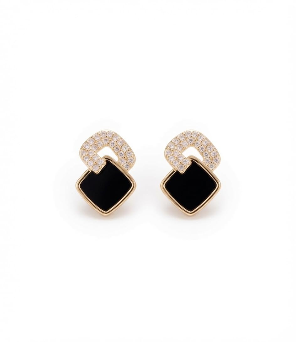 Fashion Earrings for Women Gold and Black Color Mix Shiny Surface Daily Wear