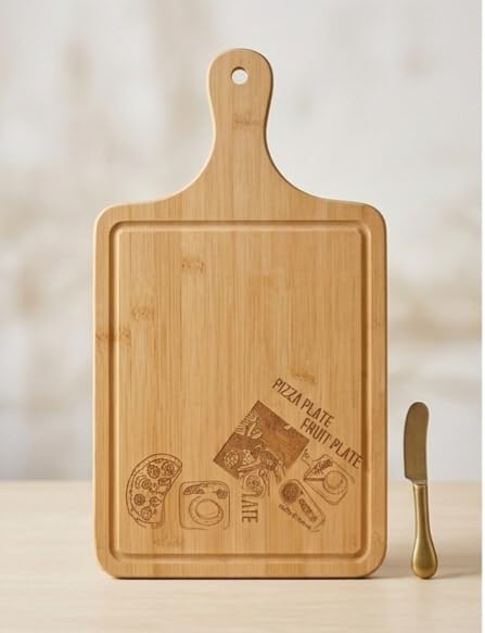 Bamboo Wood Cutting Board, Rectangular with Hole, Versatile for Pizza and Cheese, Chinese Made