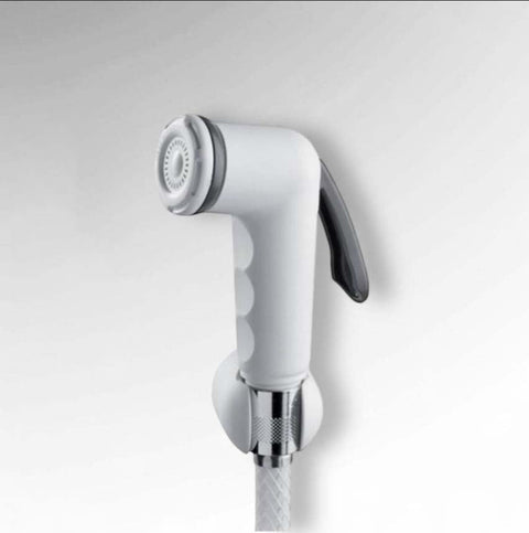 Smart Hand Bidet with Wall Hook, German Design, Silver Hose 1.2m, Pressure Control Handle, (White)