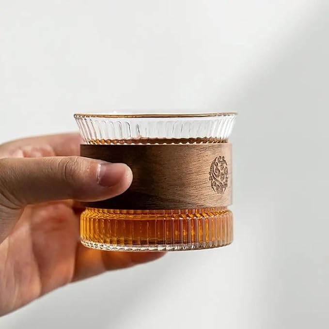 Glass Tea and Coffee Cup for Hot and Cold Drinks, High Borosilicate Glass Coffee Cup, High Level of Wood Insulation (Tea Cup 310ml) (170 ml)