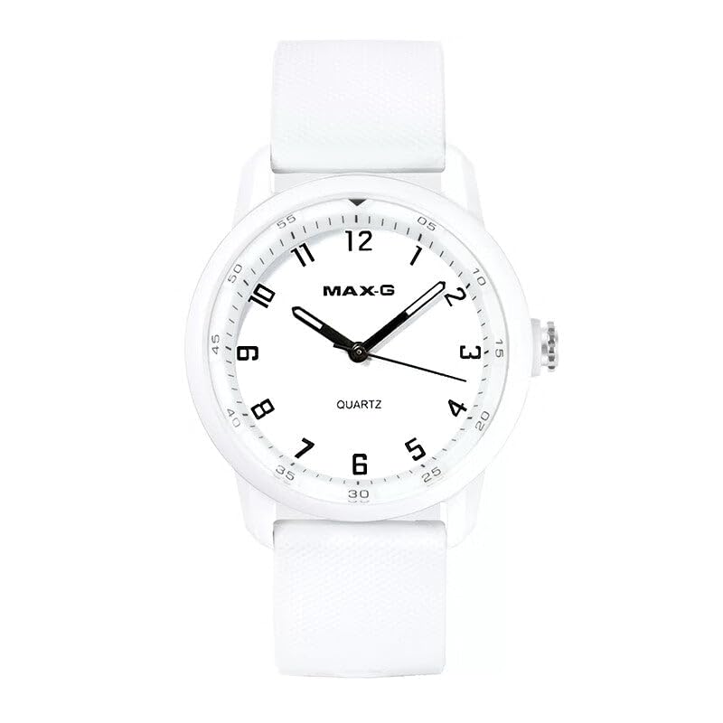 White Unisex Student Quartz Watch – Simple Analog Design with Luminous Hands, Quiet Movement & Soft Silicone Strap – Lightweight School Watch for Kids & Teens